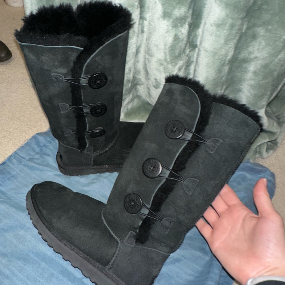 Black Shearling Button Boots